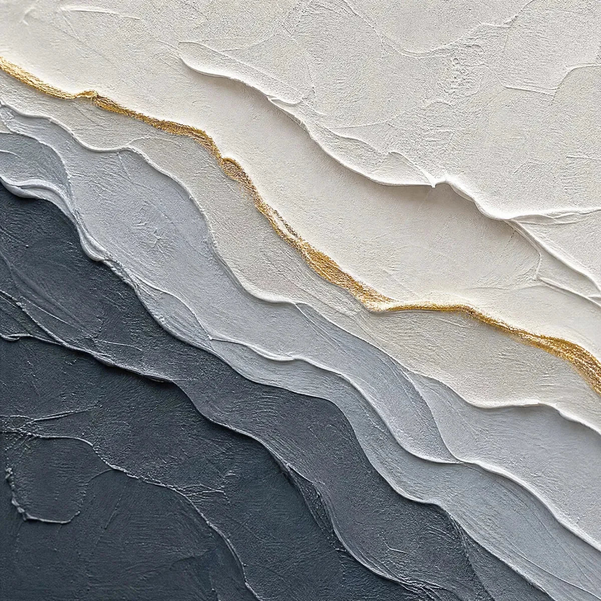 AEON: Textured Grey and Gold Abstract Landscape Painting | rectangular format, hand-painted canvas edge