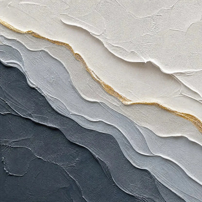 AEON: Textured Grey and Gold Abstract Landscape Painting | rectangular format, hand-painted canvas edge