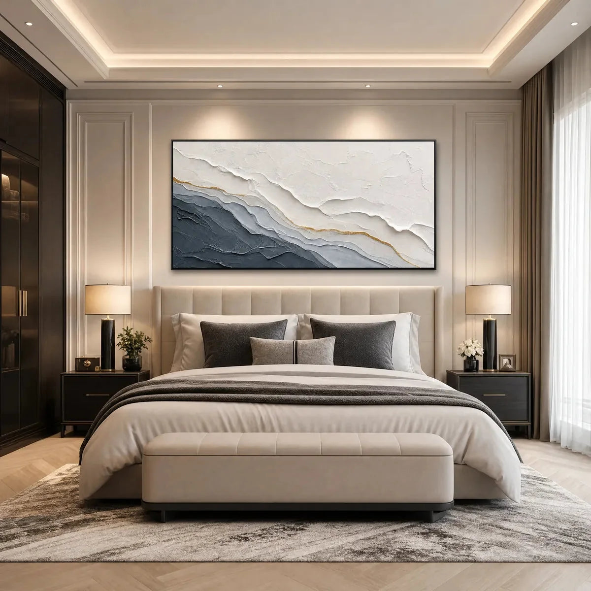 AEON: Textured Grey and Gold Abstract Landscape Painting | rolled canvas, ready for custom framing