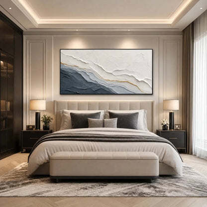 AEON: Textured Grey and Gold Abstract Landscape Painting | rolled canvas, ready for custom framing