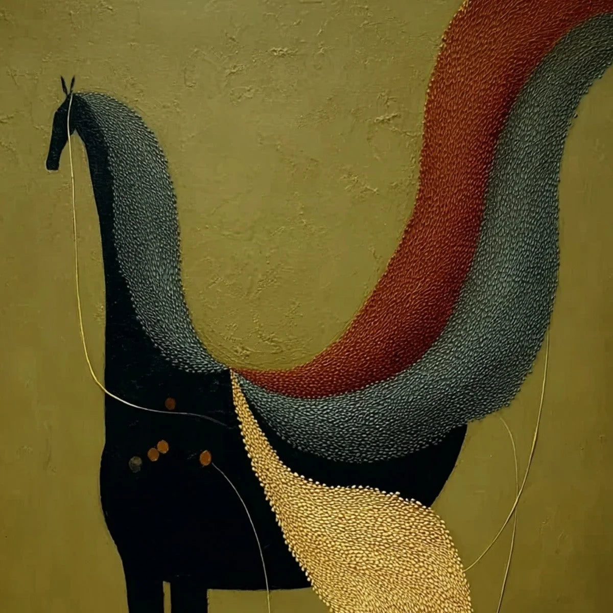 AEON'S TAPESTRY: Textured Wabi Sabi Abstract Horse Painting | rectangular format, hand-painted canvas edge