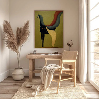 AEON'S TAPESTRY: Textured Wabi Sabi Abstract Horse Painting | black frame version on white wall
