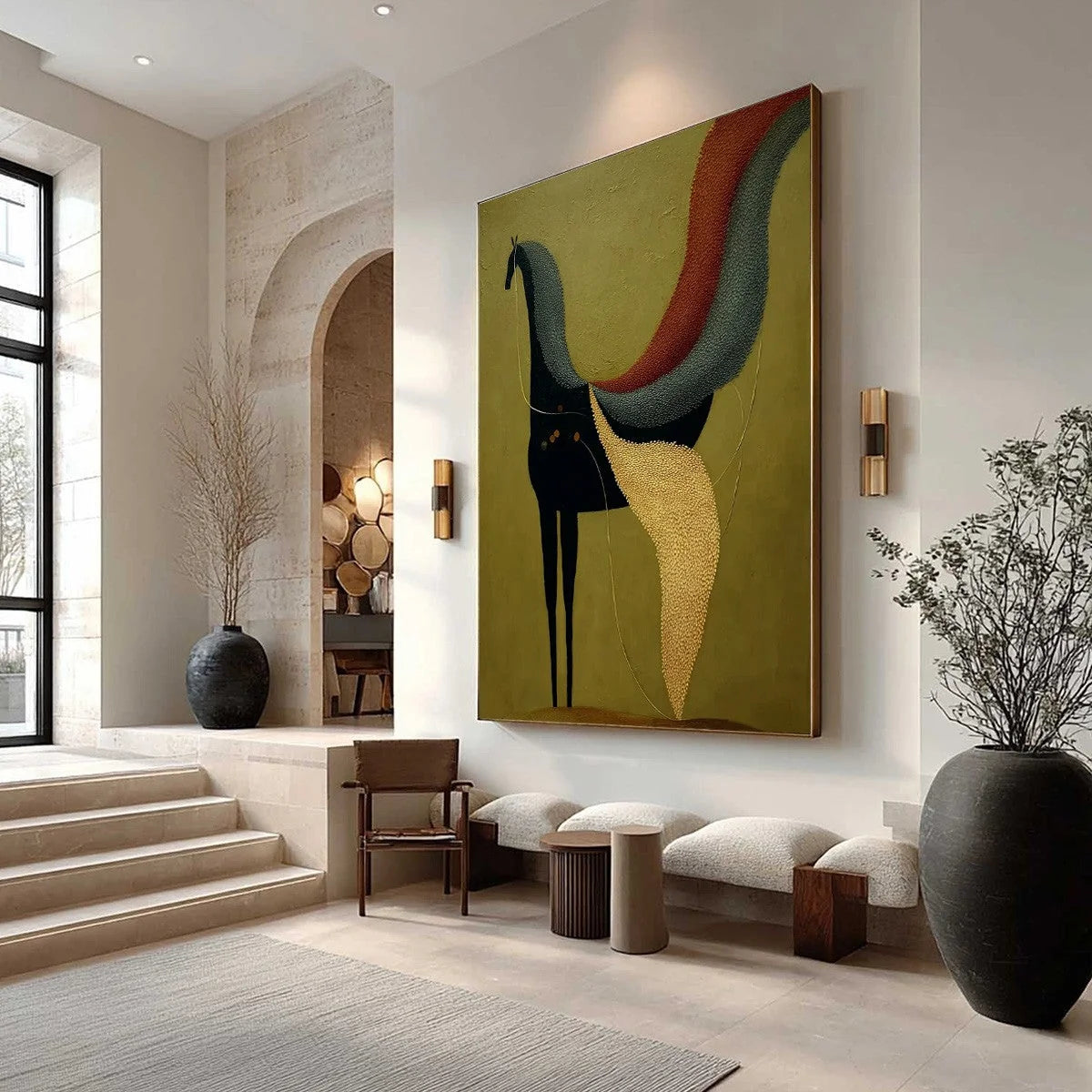 AEON'S TAPESTRY: Textured Wabi Sabi Abstract Horse Painting | wabi sabi mood, soft natural light studio shot
