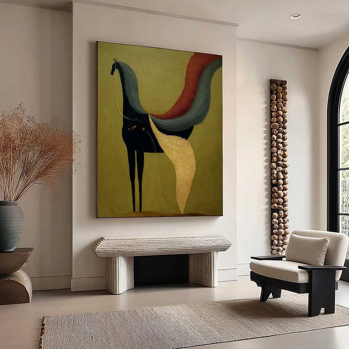 AEON'S TAPESTRY: Textured Wabi Sabi Abstract Horse Painting | multi palette, original office art