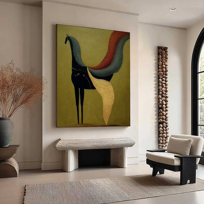 AEON'S TAPESTRY: Textured Wabi Sabi Abstract Horse Painting | multi palette, original office art