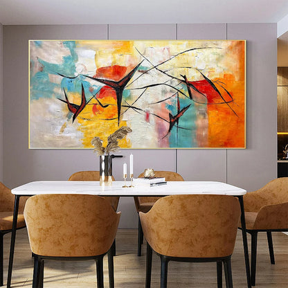 AERIAL DANCE: Abstract Colorful Oil Painting with Dynamic Lines | abstract closeup, raised brushwork detail