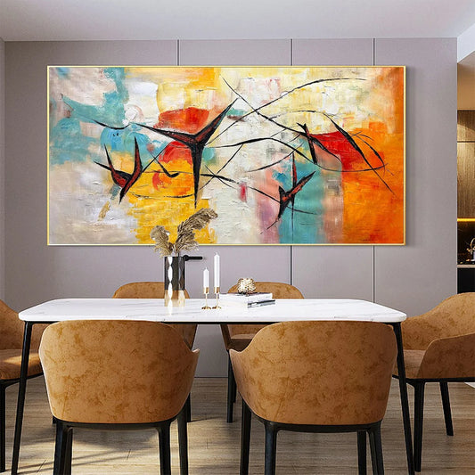 AERIAL DANCE: Abstract Colorful Oil Painting with Dynamic Lines