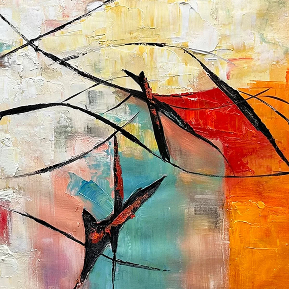 AERIAL DANCE: Abstract Colorful Oil Painting with Dynamic Lines | rectangular format, hand-painted canvas edge