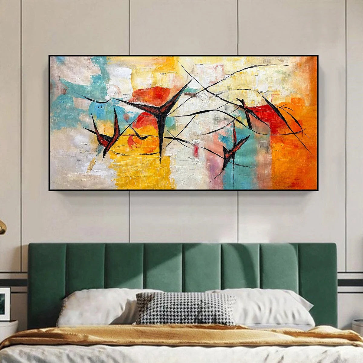 AERIAL DANCE: Abstract Colorful Oil Painting with Dynamic Lines | rolled canvas, ready for custom framing