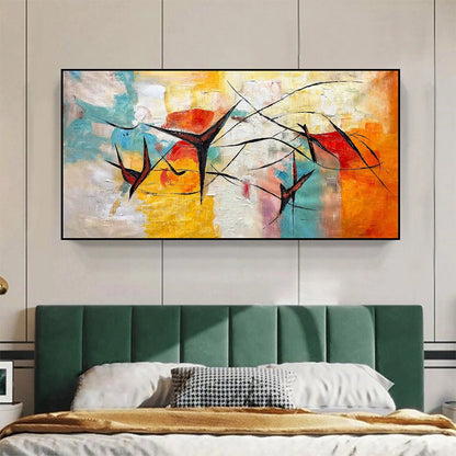 AERIAL DANCE: Abstract Colorful Oil Painting with Dynamic Lines | rolled canvas, ready for custom framing