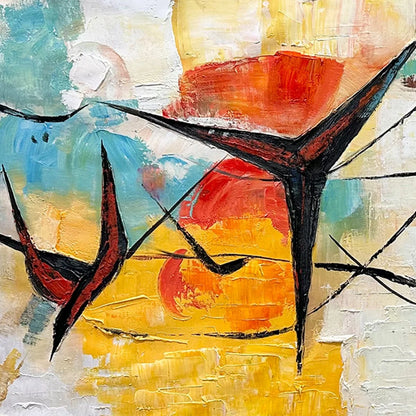 AERIAL DANCE: Abstract Colorful Oil Painting with Dynamic Lines | black frame version on white wall