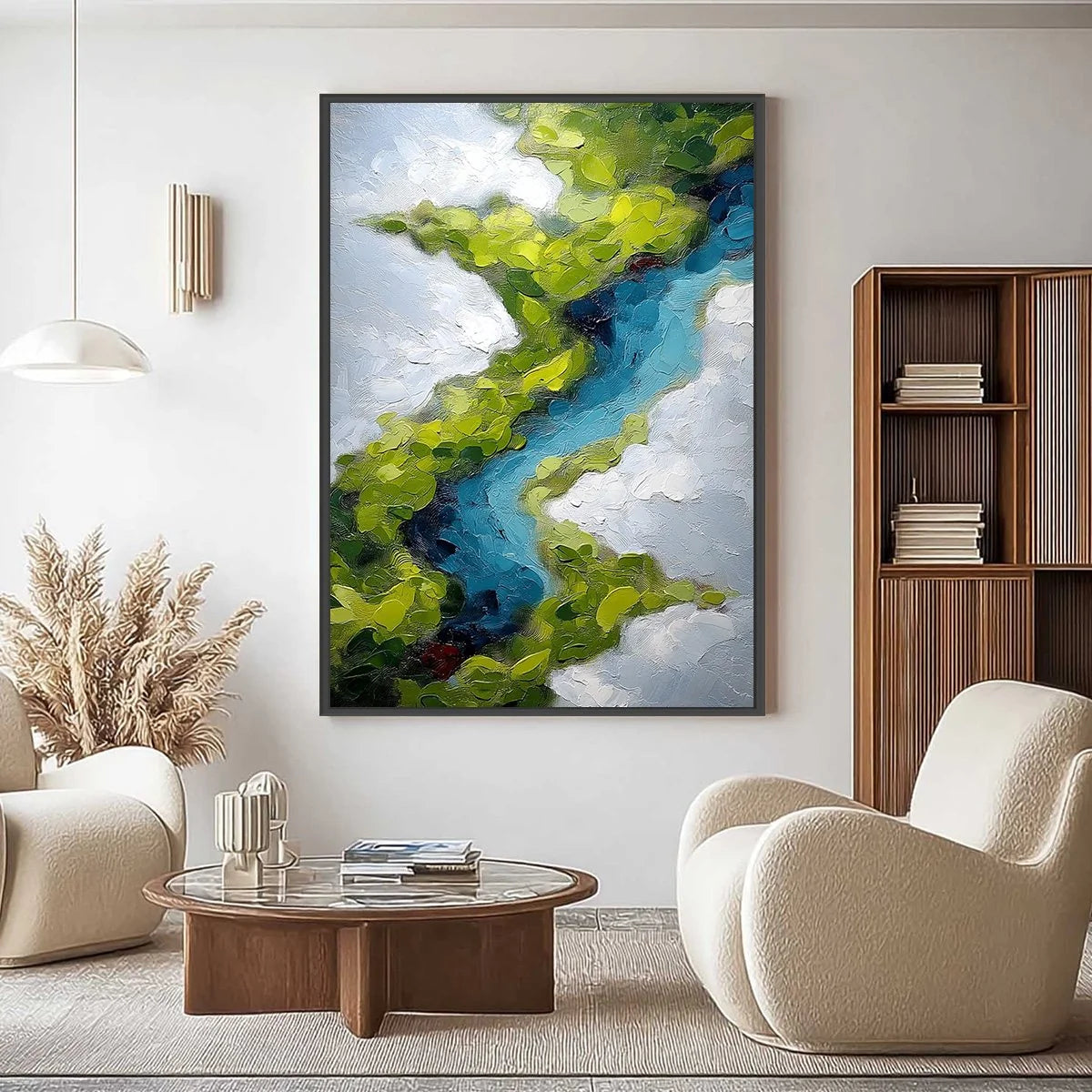 AERIAL REVERIE: Textured Abstract Aerial River Landscape Painting | textured closeup, raised brushwork detail