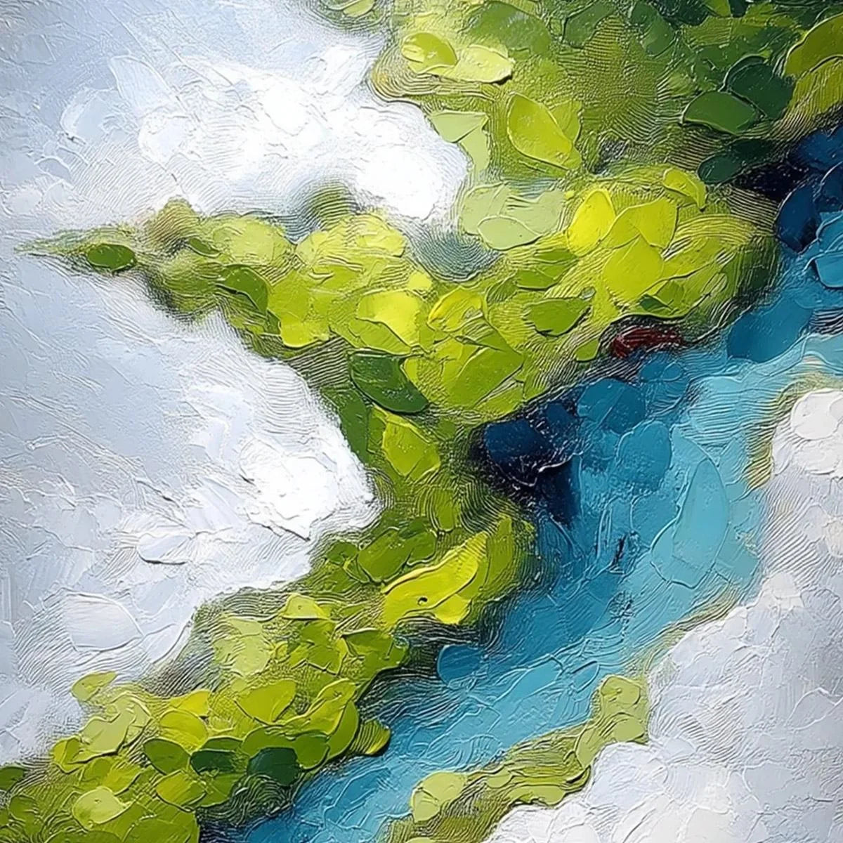AERIAL REVERIE: Textured Abstract Aerial River Landscape Painting | rectangular format, hand-painted canvas edge