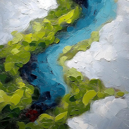 AERIAL REVERIE: Textured Abstract Aerial River Landscape Painting | rolled canvas, ready for custom framing