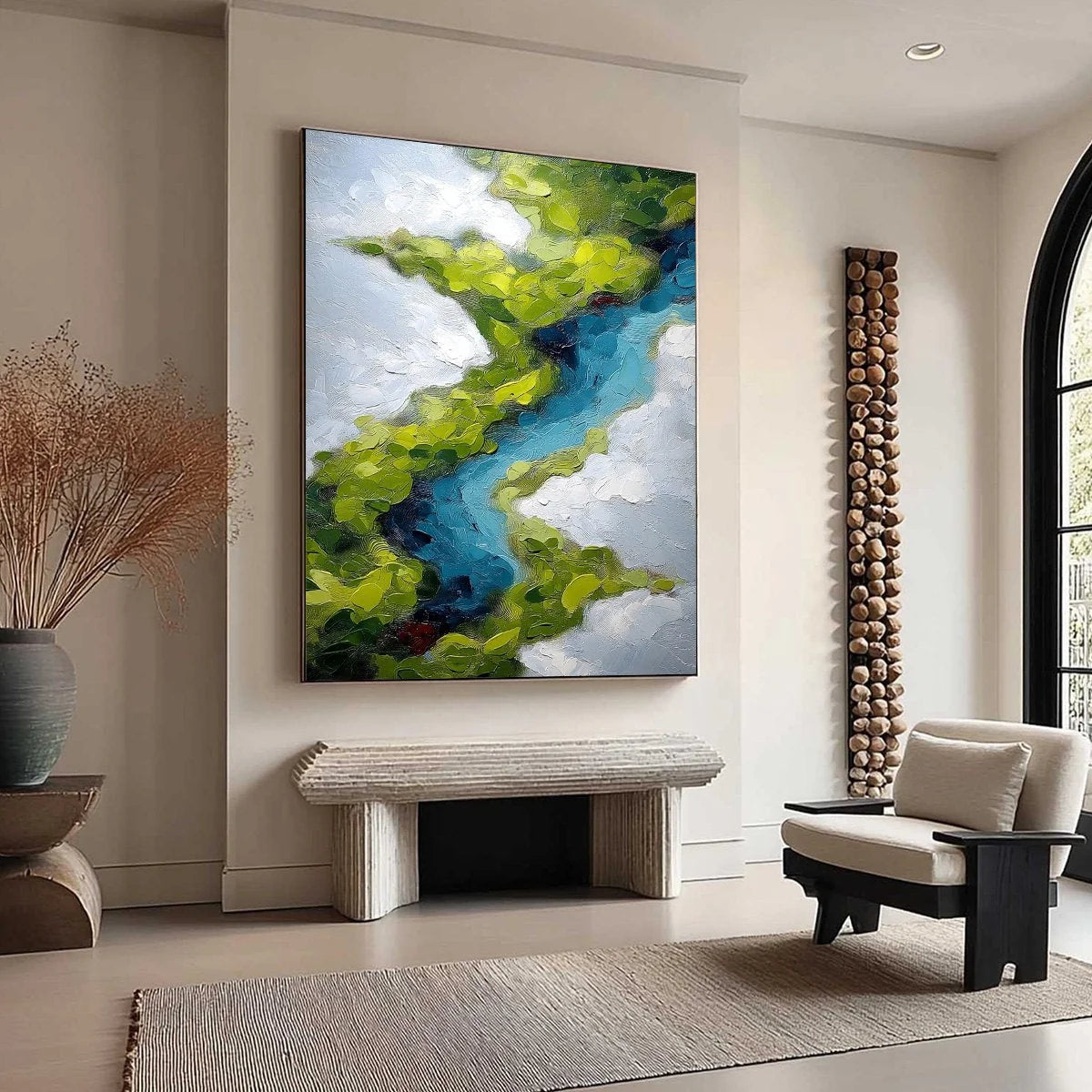 AERIAL REVERIE: Textured Abstract Aerial River Landscape Painting | blue palette, original bedroom art
