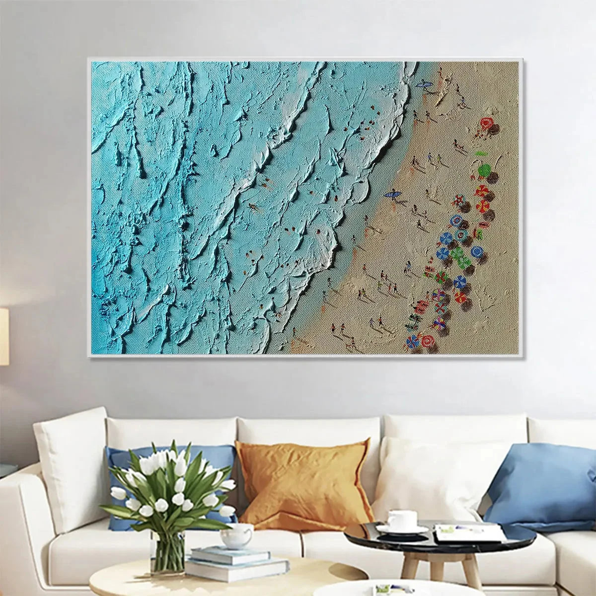 AERIAL VISTA: Impasto Beach Scene Oil Painting | impasto closeup, raised brushwork detail
