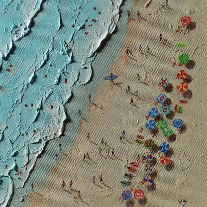 AERIAL VISTA: Impasto Beach Scene Oil Painting | rectangular format, hand-painted canvas edge