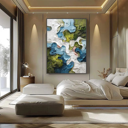 AERIALIS: Heavy Texture Abstract Landscape Oil Painting | black frame version on white wall