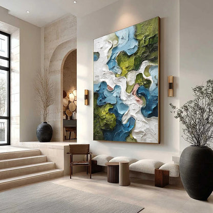 AERIALIS: Heavy Texture Abstract Landscape Oil Painting | textured mood, soft natural light studio shot