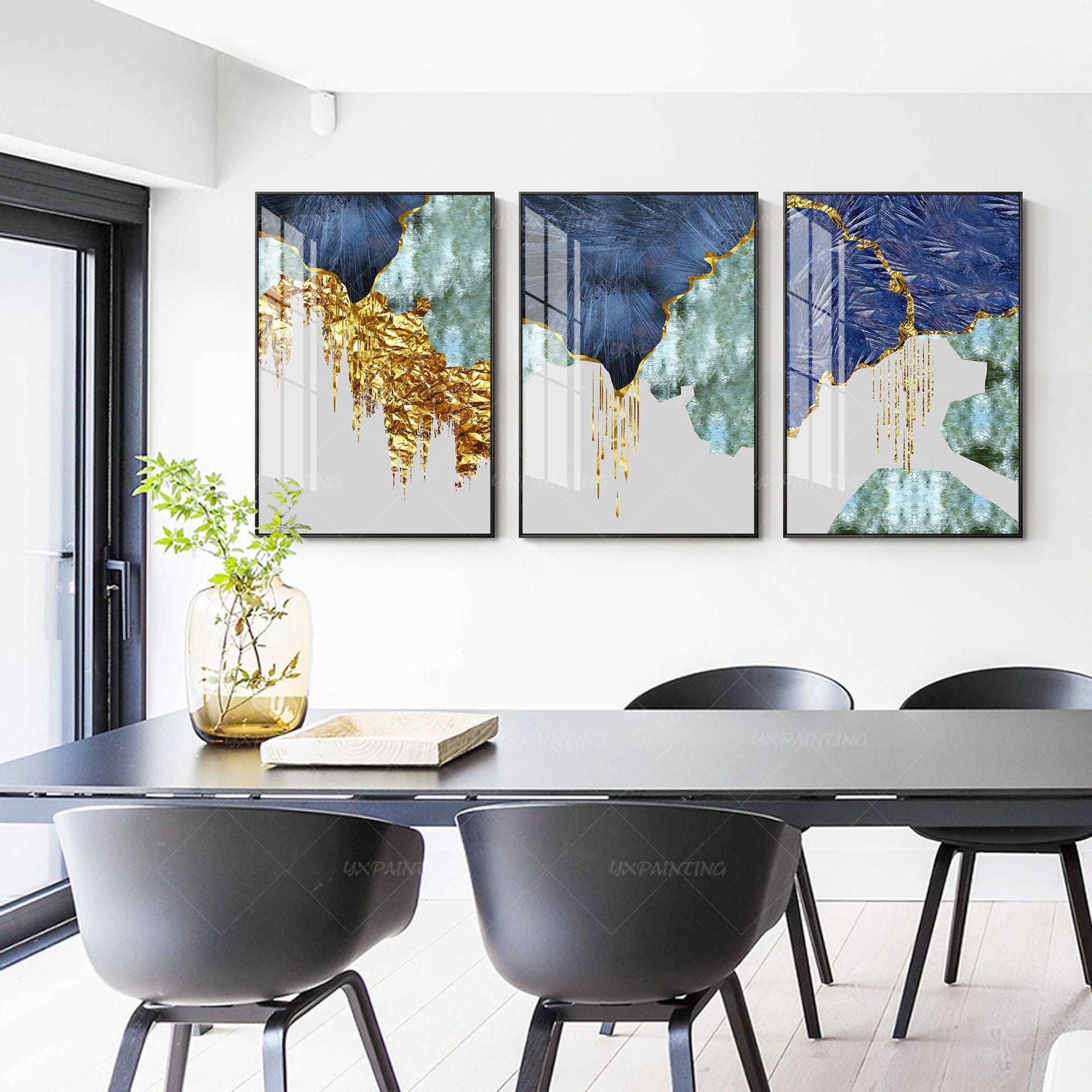 Afdrukbare muurkunst ingelijste muurkunst set van 3 afdrukken geometrische goude #12