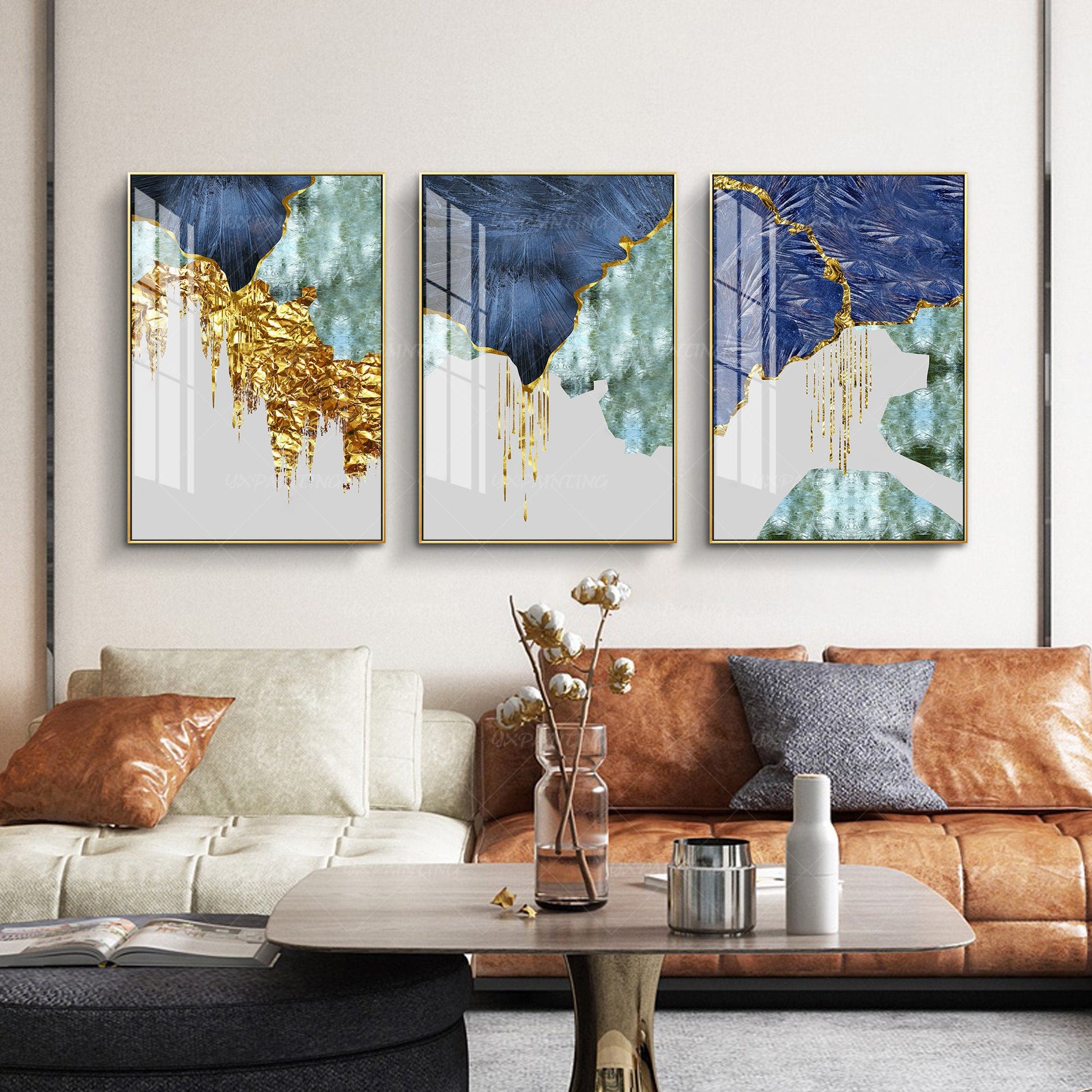 Afdrukbare muurkunst ingelijste muurkunst set van 3 afdrukken geometrische goude #13