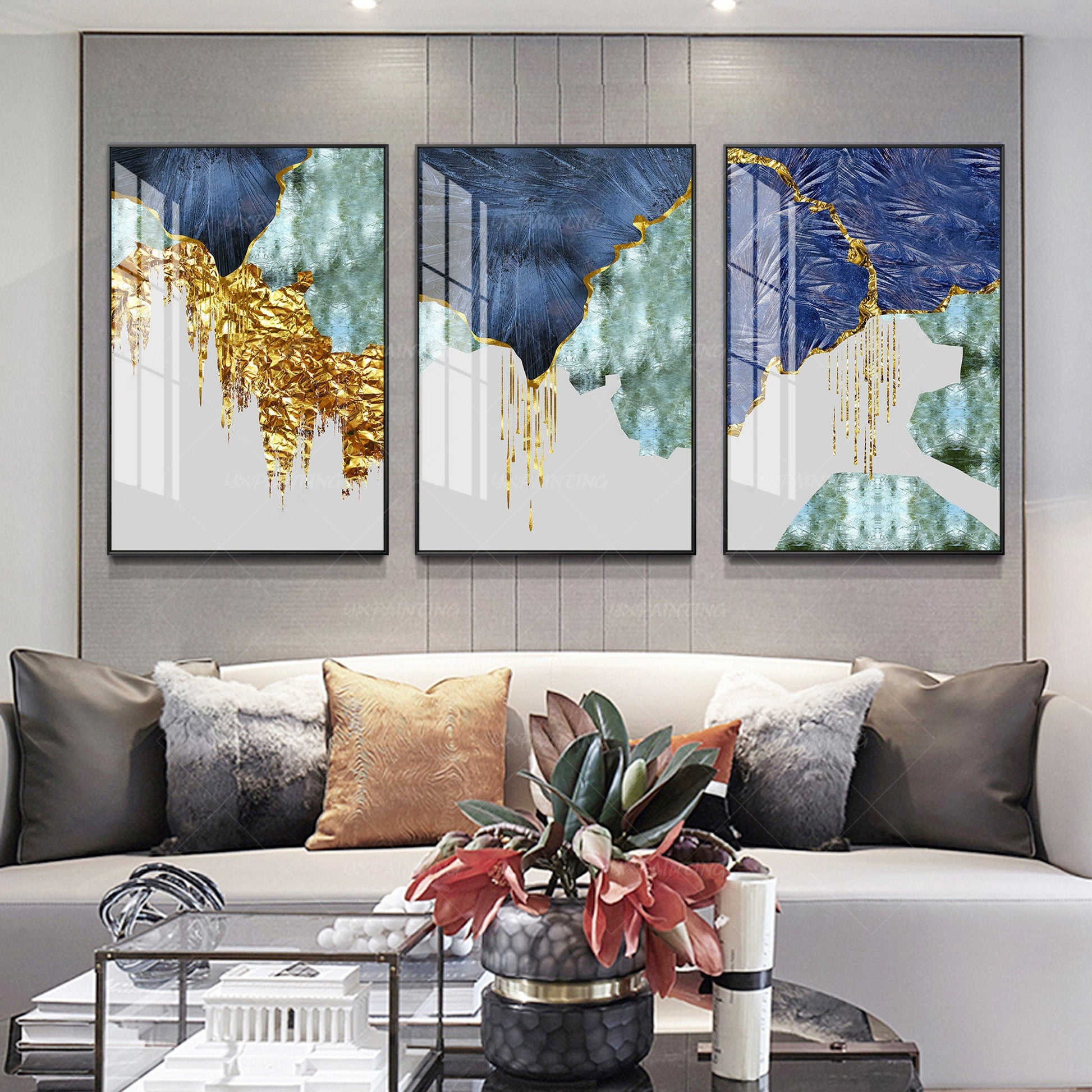 Afdrukbare muurkunst ingelijste muurkunst set van 3 afdrukken geometrische goude #15