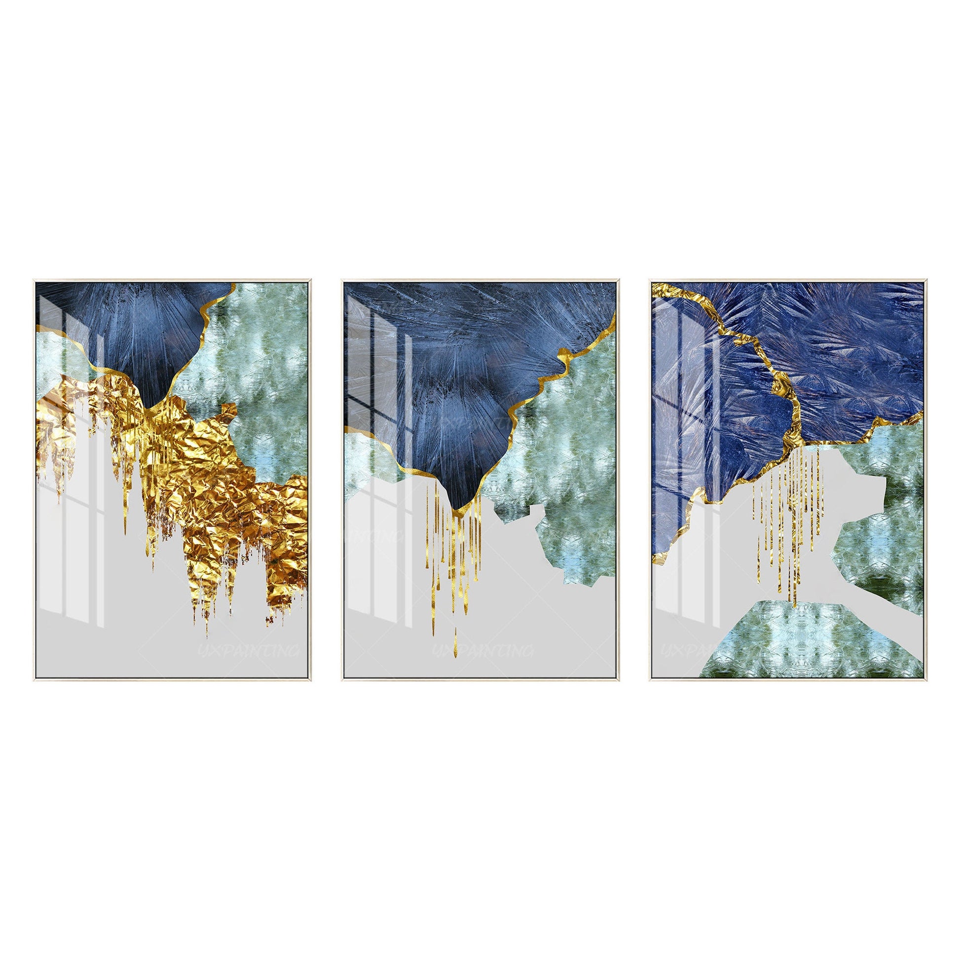 Afdrukbare muurkunst ingelijste muurkunst set van 3 afdrukken geometrische goude #17
