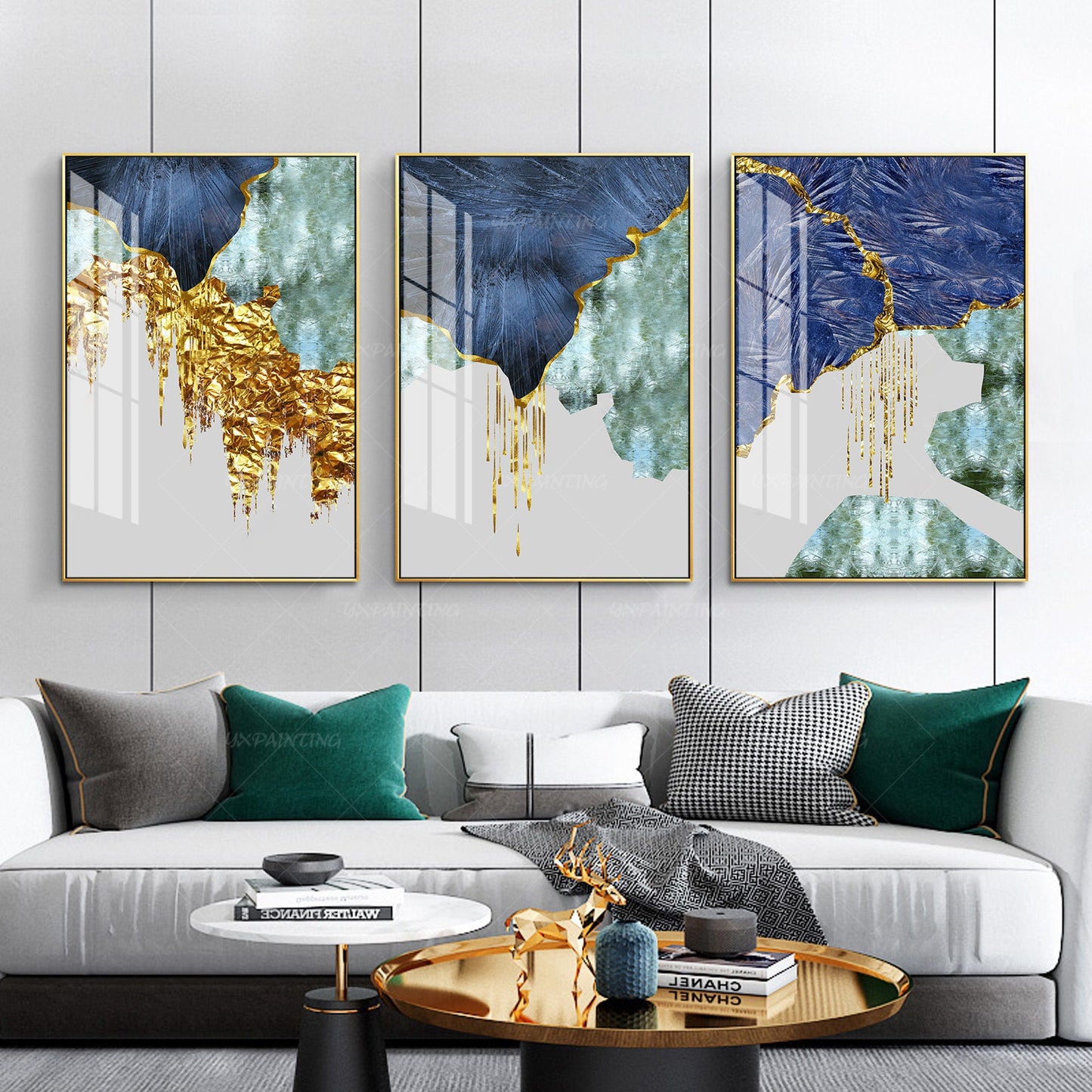 Afdrukbare muurkunst ingelijste muurkunst set van 3 afdrukken geometrische goude #1