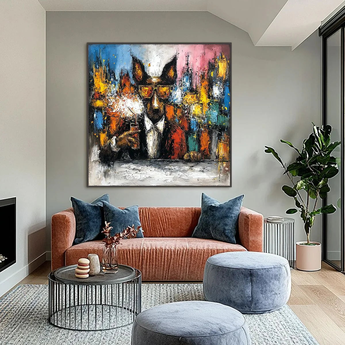 AFTER HOURS Abstract Dog Oil Painting | Colorful Modern Art | abstract closeup, raised brushwork detail