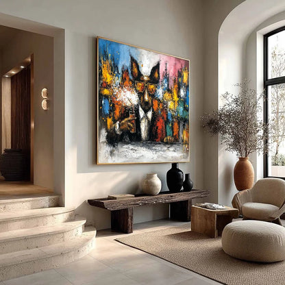AFTER HOURS Abstract Dog Oil Painting | Colorful Modern Art | colorful palette, original bedroom art