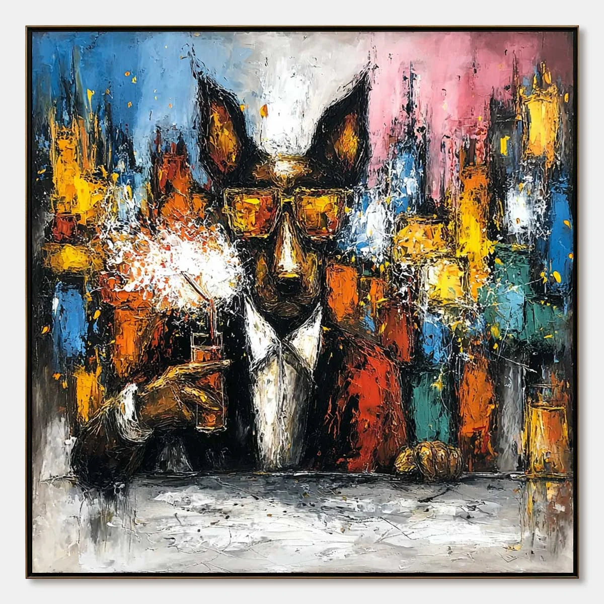 After Hours Abstract Dog Oil Painting | Colorful Modern Art abstract oil painting, hand-painted by UArtShow