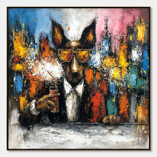 After Hours Abstract Dog Oil Painting | Colorful Modern Art abstract oil painting, hand-painted by UArtShow