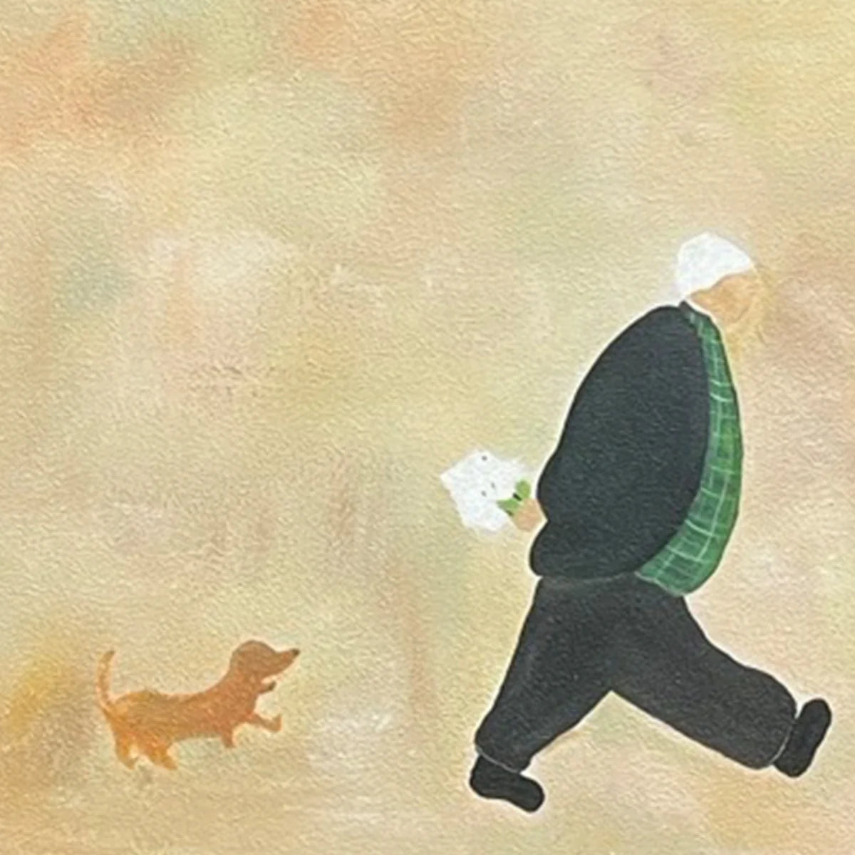 AFTERNOON STROLL: Minimalist Figurative Oil Painting | black frame version on white wall