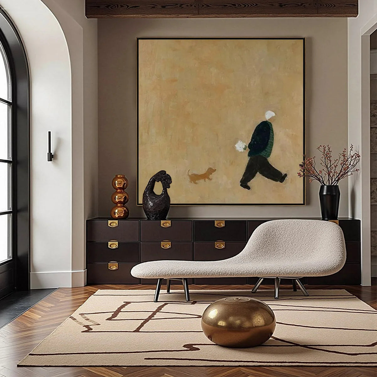 AFTERNOON STROLL: Minimalist Figurative Oil Painting | minimalist mood, soft natural light studio shot
