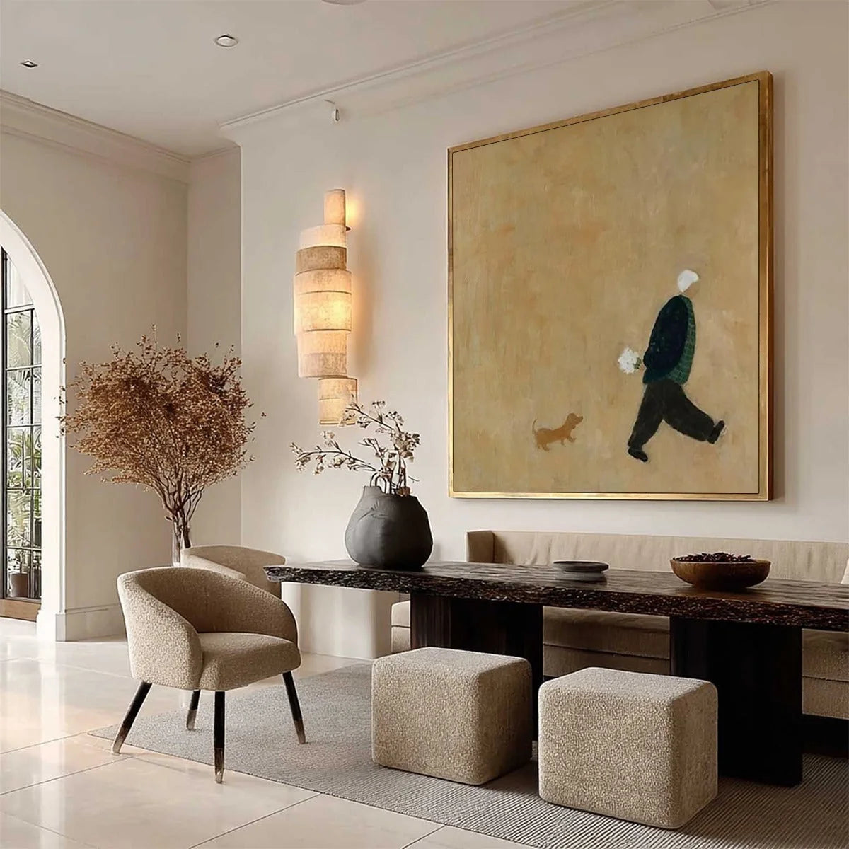 AFTERNOON STROLL: Minimalist Figurative Oil Painting | multi palette, original dining room art
