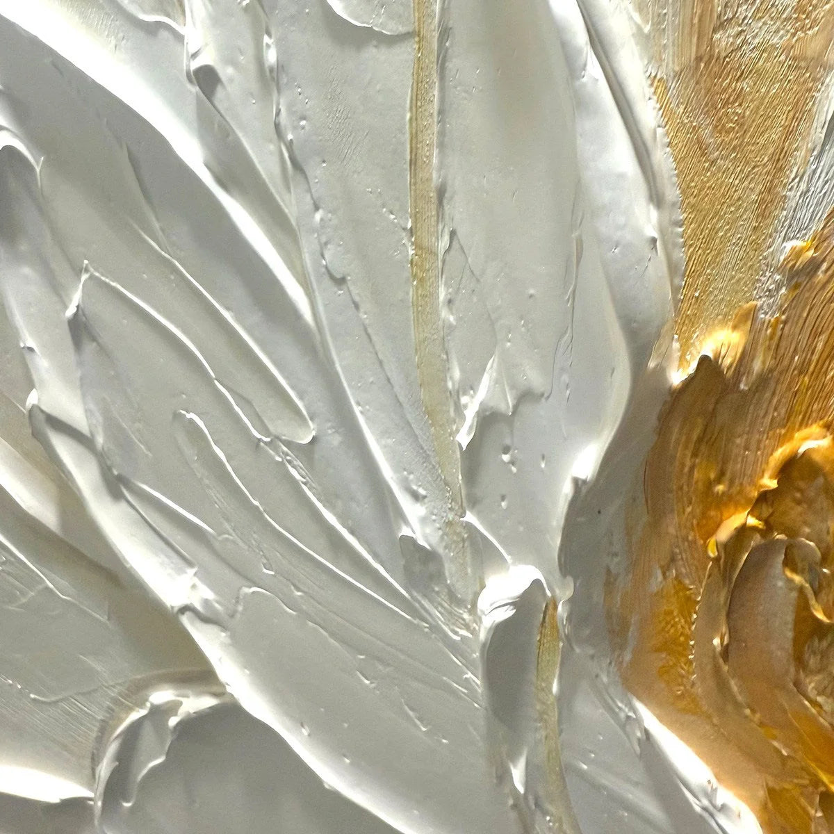 ALABASTER BLOOM: Textured Impasto Floral Oil Painting | gold frame stretched on neutral wall