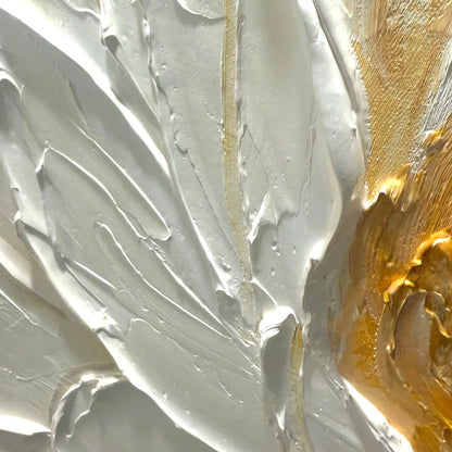 ALABASTER BLOOM: Textured Impasto Floral Oil Painting | gold frame stretched on neutral wall