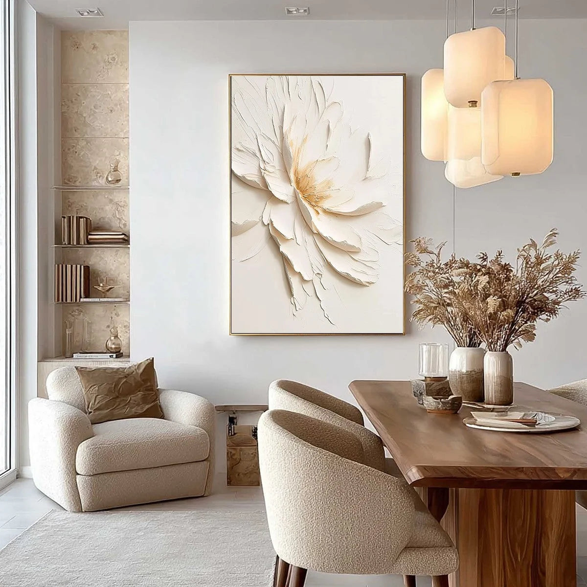 ALABASTER BLOOM: Textured Impasto Floral Oil Painting | rolled canvas, ready for custom framing