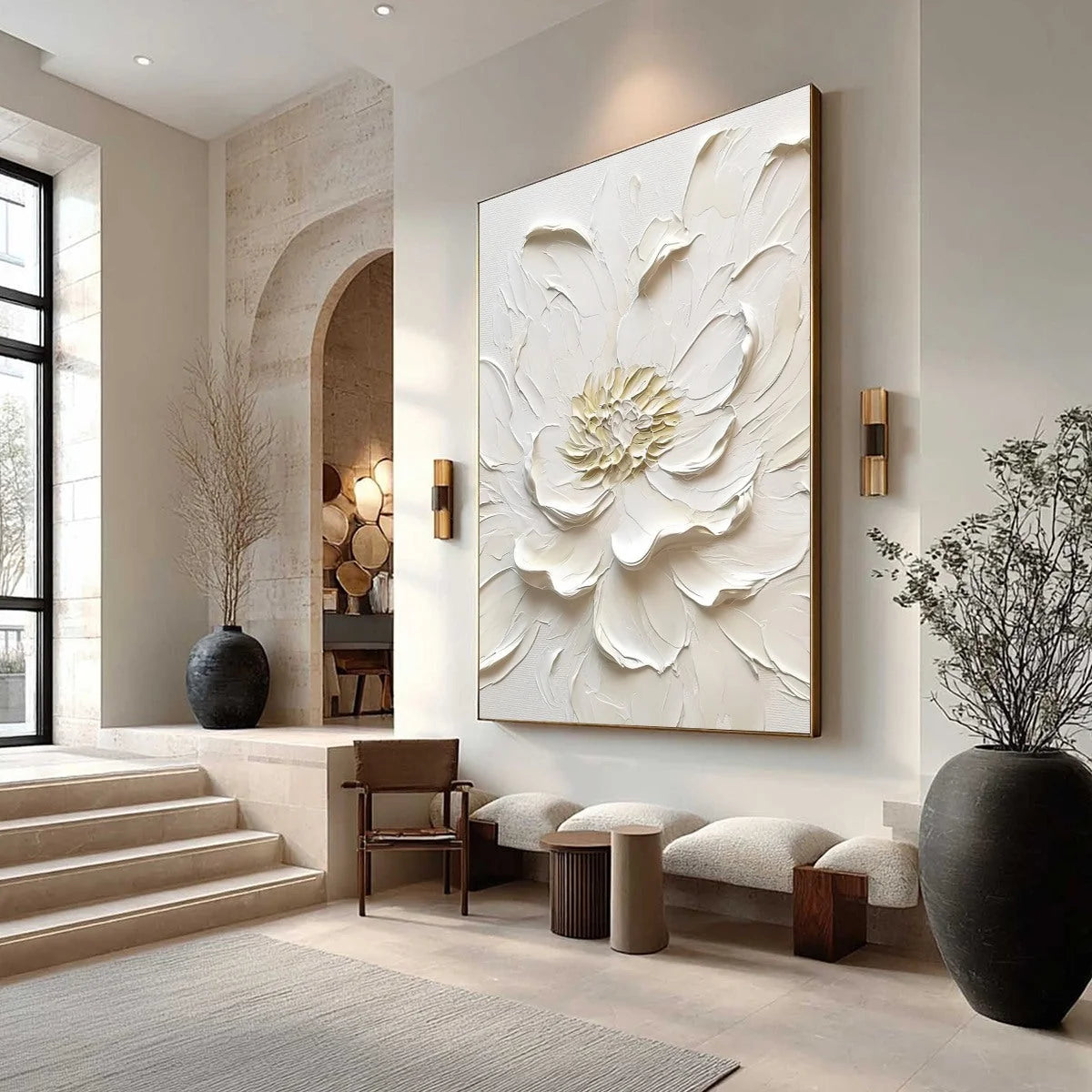 ALABASTER BLOOM: Textured Impasto Peony Flower Painting | rolled canvas, ready for custom framing