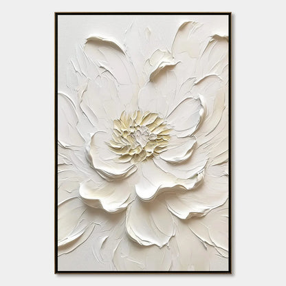 Alabaster Bloom impasto painting, hand-painted by UArtShow