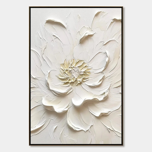 Alabaster Bloom impasto painting, hand-painted by UArtShow