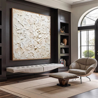 ALABASTER PETALS: Textured Wabi Sabi Abstract Impasto Painting | wabi sabi mood, soft natural light studio shot