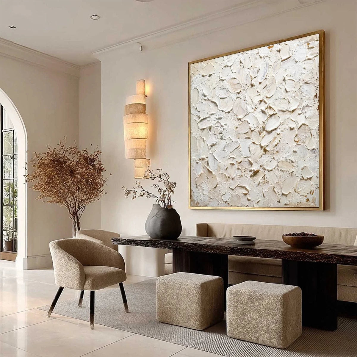 ALABASTER PETALS: Textured Wabi Sabi Abstract Impasto Painting | multi palette, original bedroom art