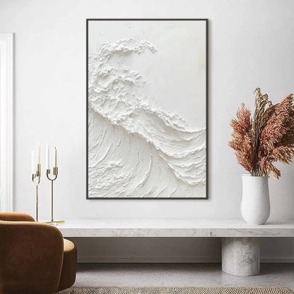 ALABASTER SWELL: Minimalist Textured Coastal Oil Painting | minimalist closeup, raised brushwork detail