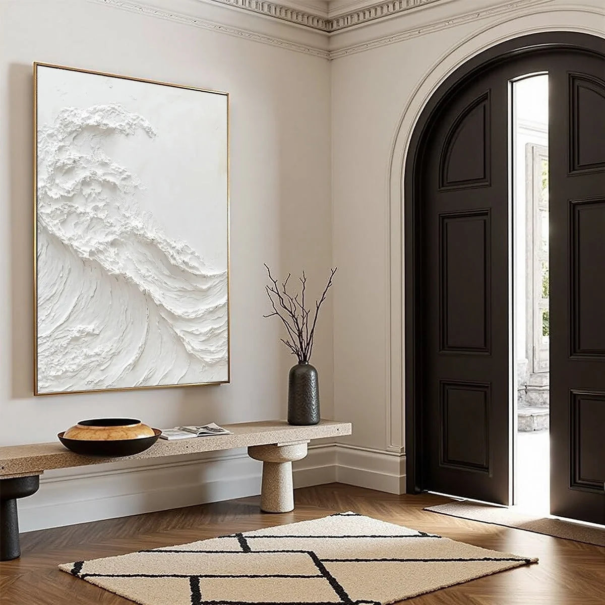 ALABASTER SWELL: Minimalist Textured Coastal Oil Painting | blue palette, original bedroom art