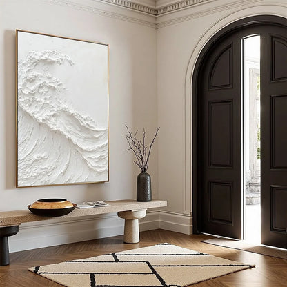 ALABASTER SWELL: Minimalist Textured Coastal Oil Painting | blue palette, original bedroom art