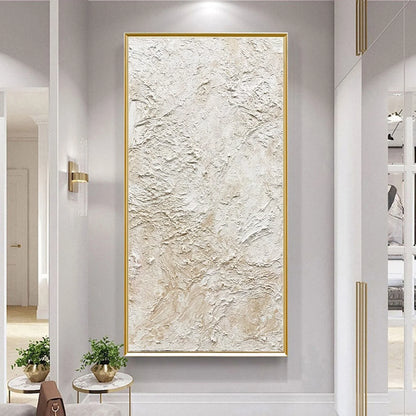 ALABASTER VEIL: Textured Wabi Sabi Minimalist Painting | black frame version on white wall