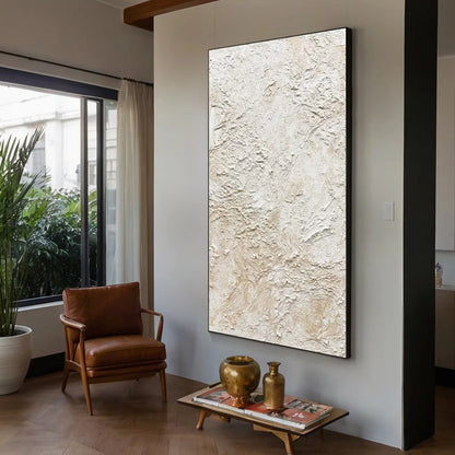 ALABASTER VEIL: Textured Wabi Sabi Minimalist Painting | wabi sabi minimalist mood, soft natural light studio shot