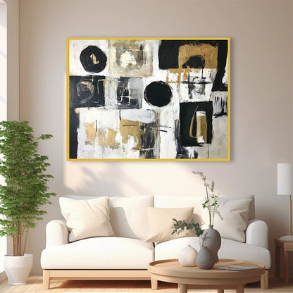 ALCHEMY GRID: Textured Abstract Painting in Black, White & Gold | textured mood, soft natural light studio shot