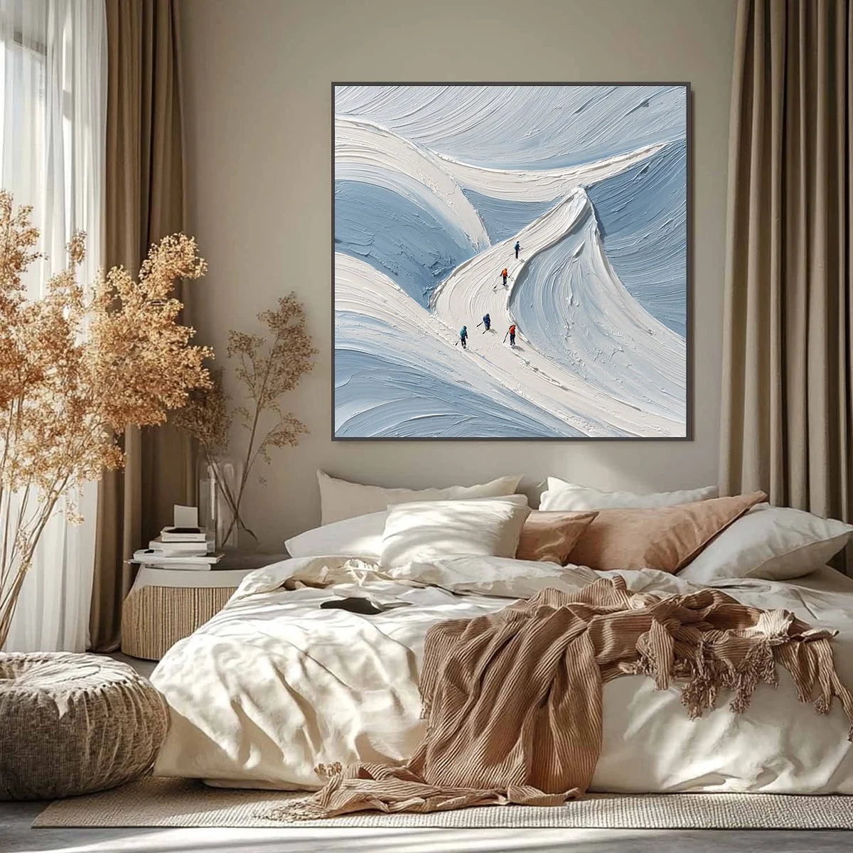 ALPINE ASCENT: Textured Impasto Skiing Mountainscape Painting | impasto closeup, raised brushwork detail